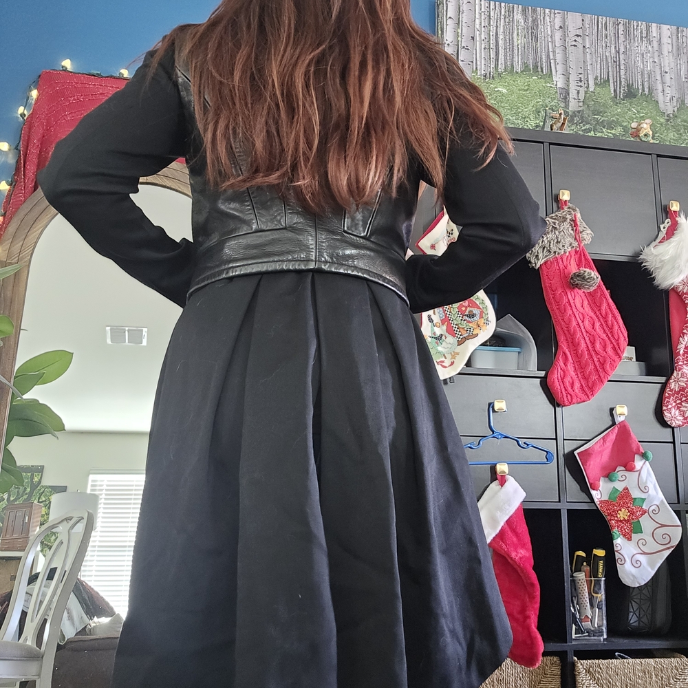 Rag & Bone Black Leather Jacket with Coat Overlay - Picture 6 of 16